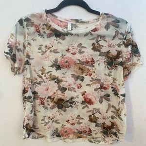 Love Charm Floral White Mesh Short Sleeve Large